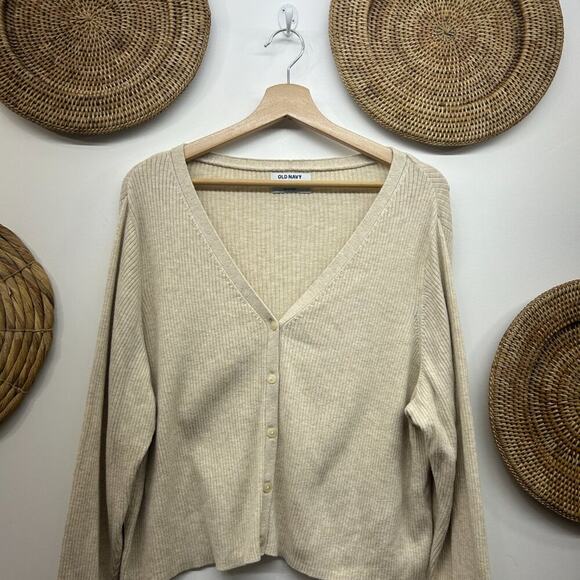 Old Navy Neutral Cream Button Front Ribbed Knit Cardigan Sweater Plus Size 2X - Picture 3 of 6